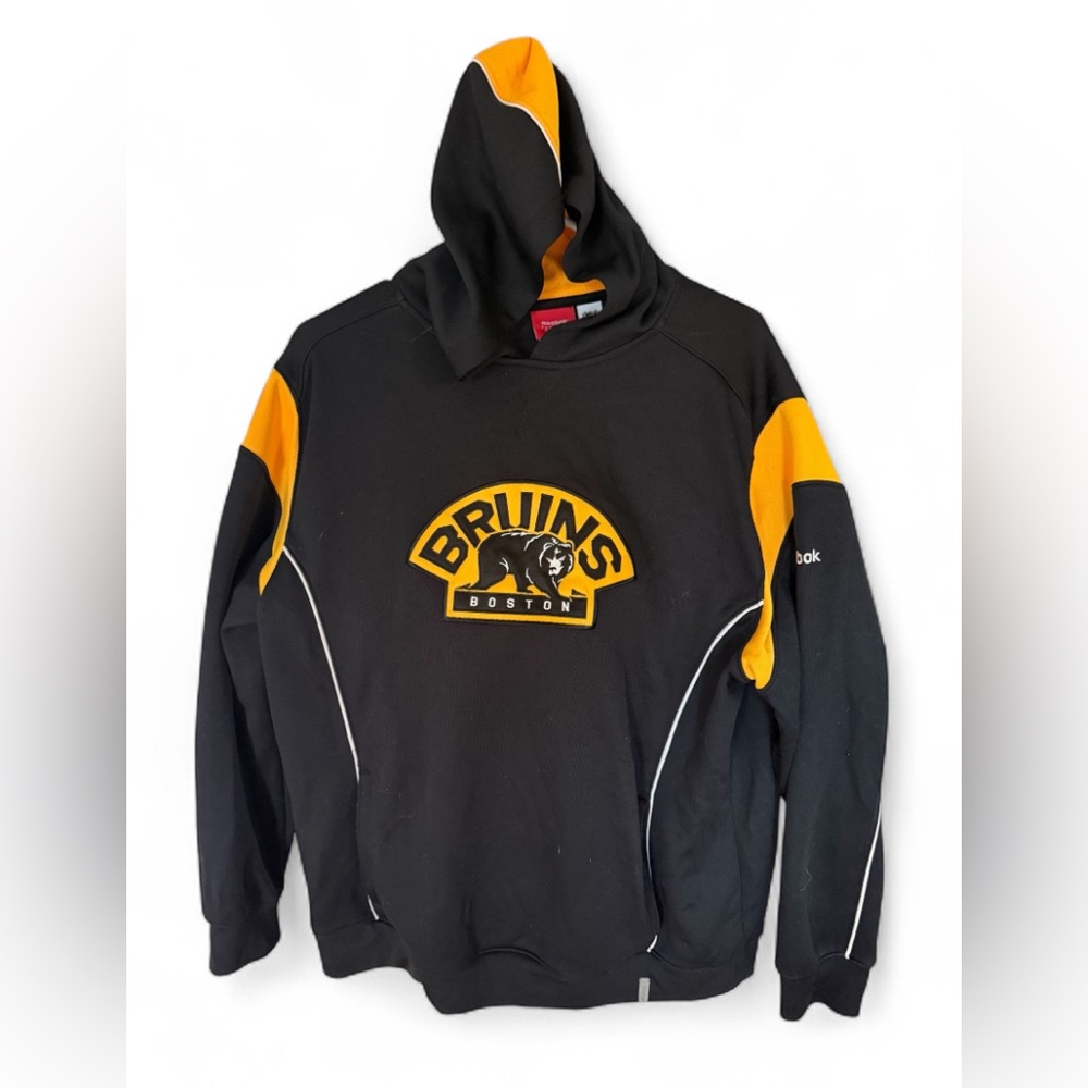 Reebok BostonBruins NHL Black and Yellow Hooded Sweatshirt Logo SzM - Picture 13 of 13